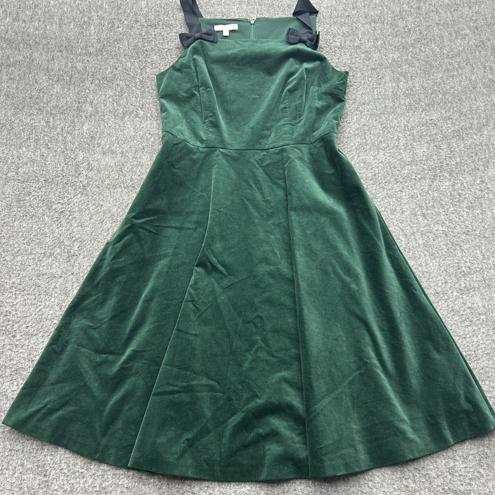 Talbots Green Velvet Dress 6 Dark Academia Coquette Bow Party Skater Christmas - Picture 1 of 11